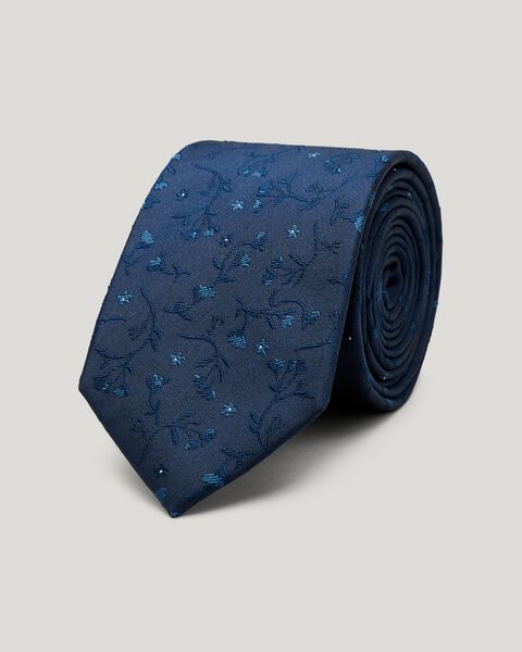 Tonal Floral Silk Tie, Navy, hi-res